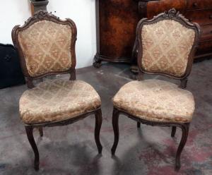 Pair of antique wooden chairs. 1800s period.